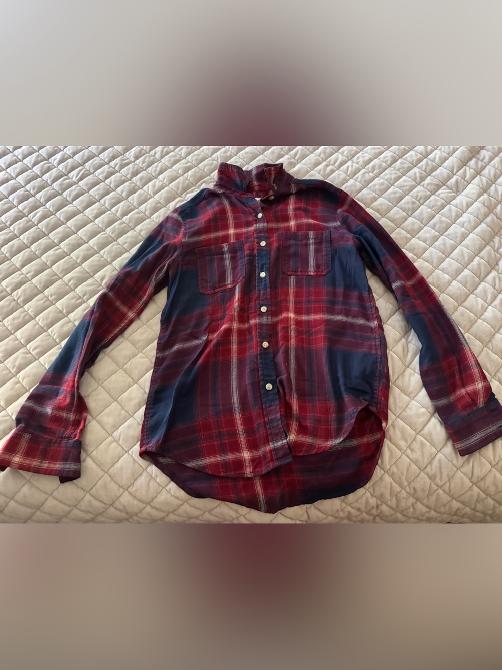 Women’s Casual Red & Navy Plaid Button-Up Shirt